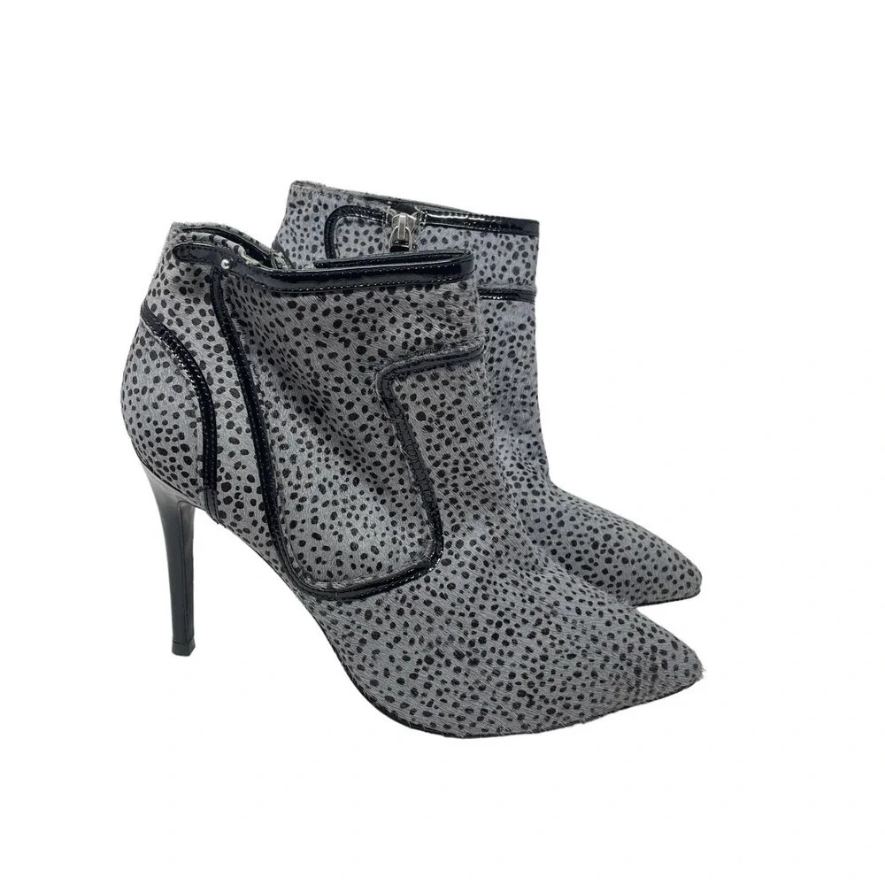 Reiss Gray Spotted Animal Print Calf Hair Stiletto Heeled Boots Size 40 / US 9.5